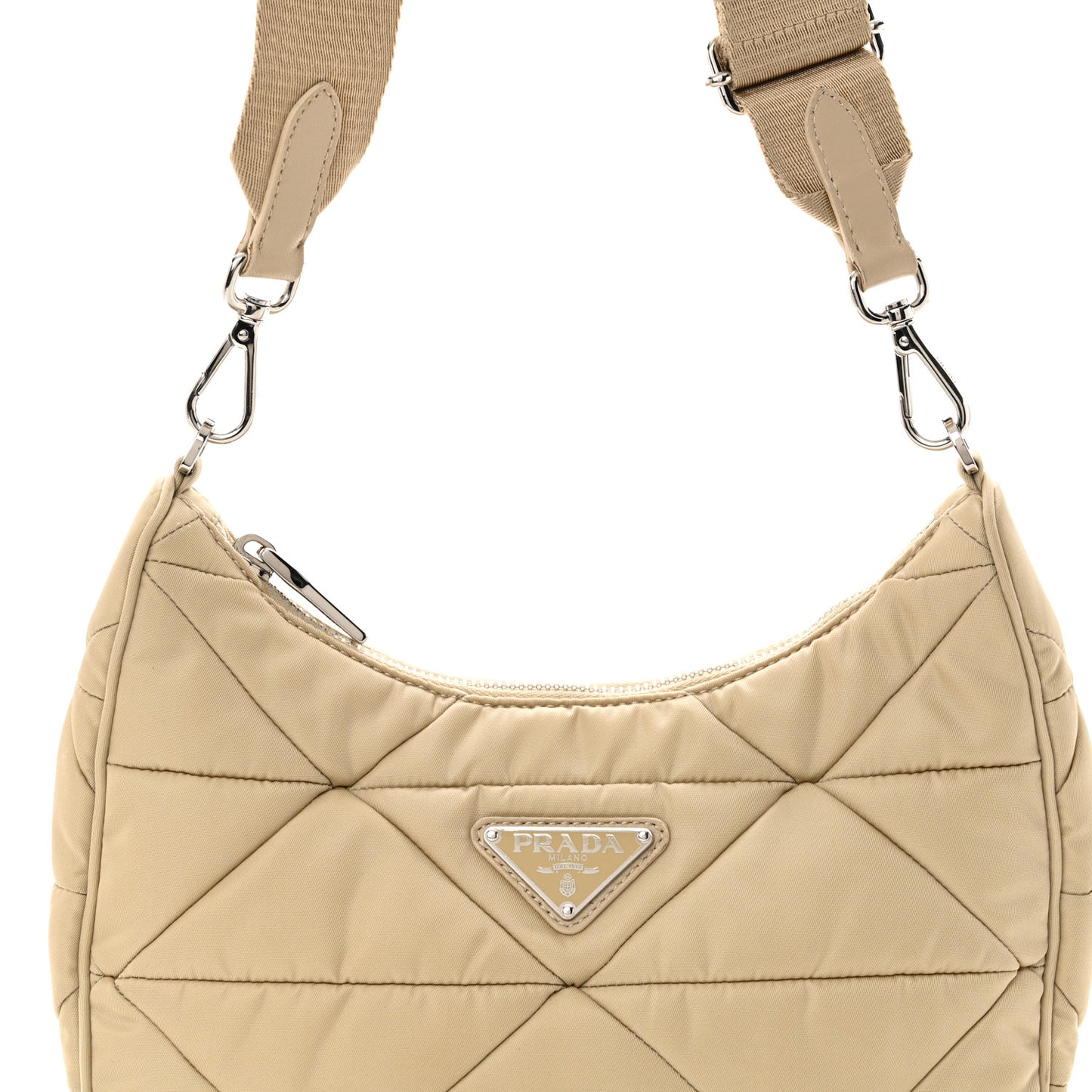 Re-Nylon Triangle Quilted Padded Patchwork System Shoulder Bag Deserto