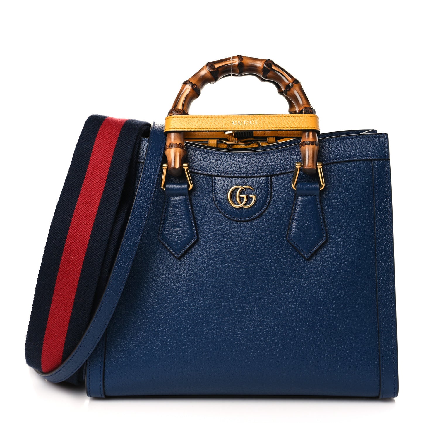 Textured Dollar Calfskin Web Small Diana Tote Bag Royal Crop
