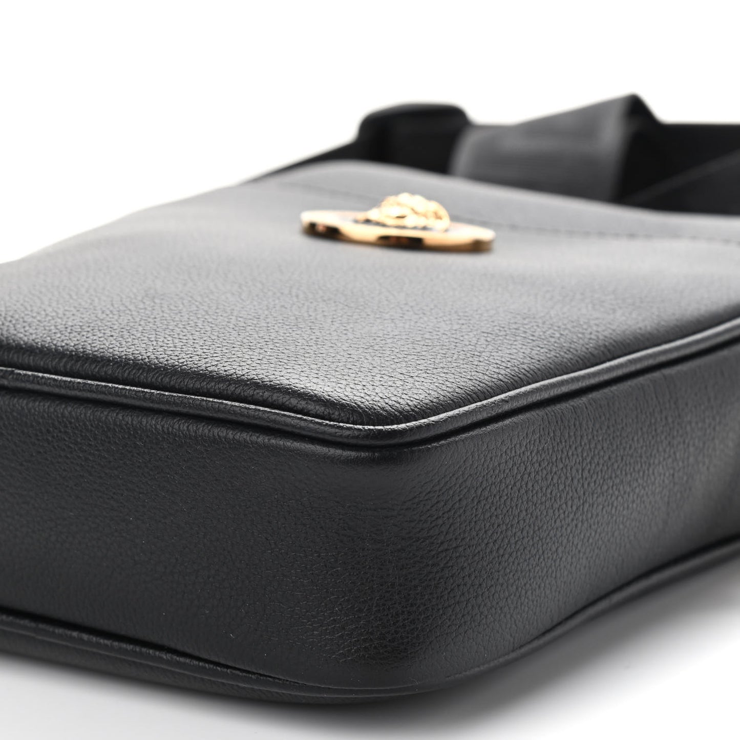 Grained Calfskin Small Medusa Messenger Bag Black