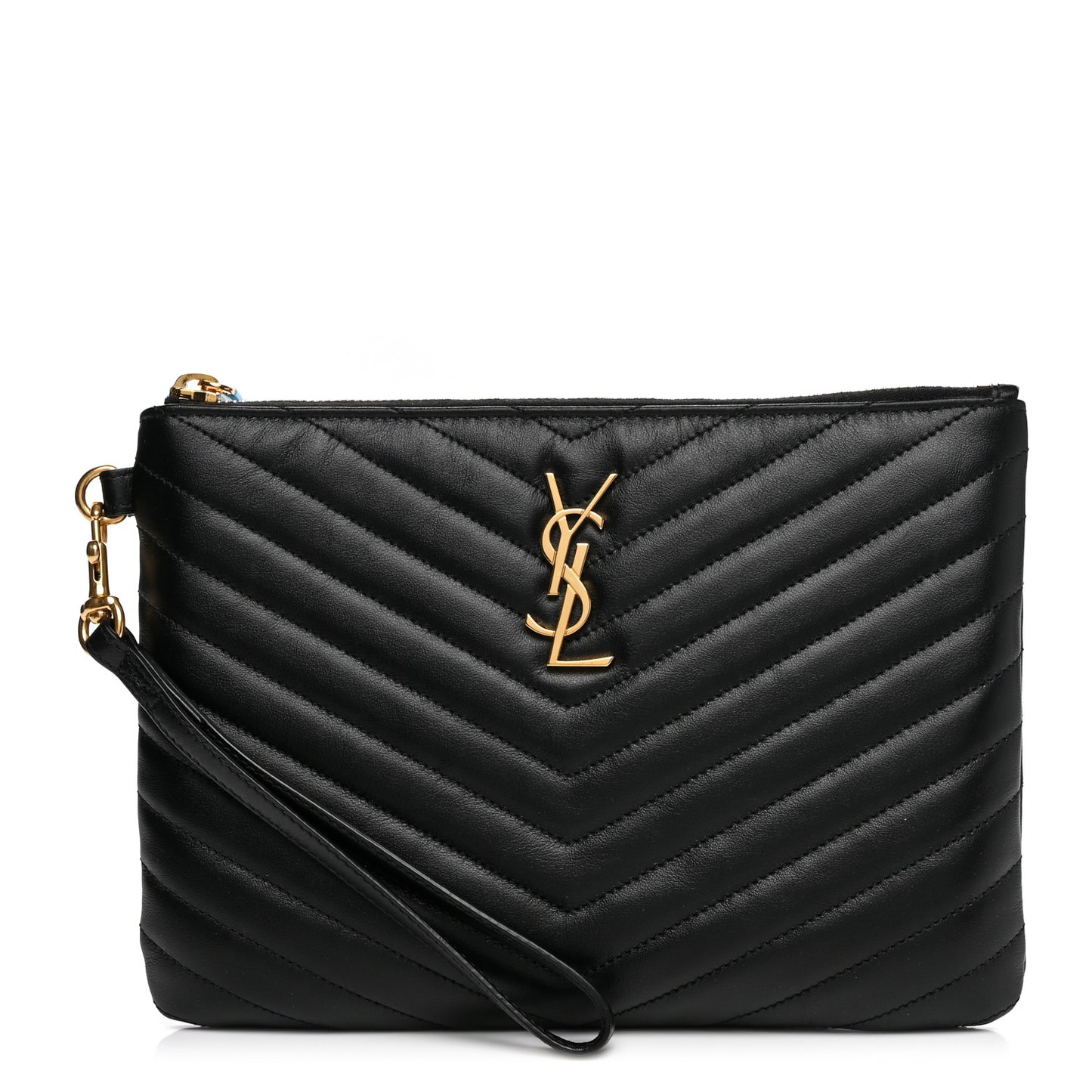 Calfskin Matelasse Chevron Monogram A5 Wristlet Black