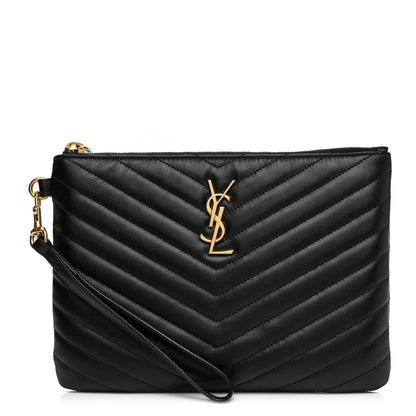Saint Laurent Calfskin Matelasse Chevron Monogram A5 Wristlet Black 1 of 8