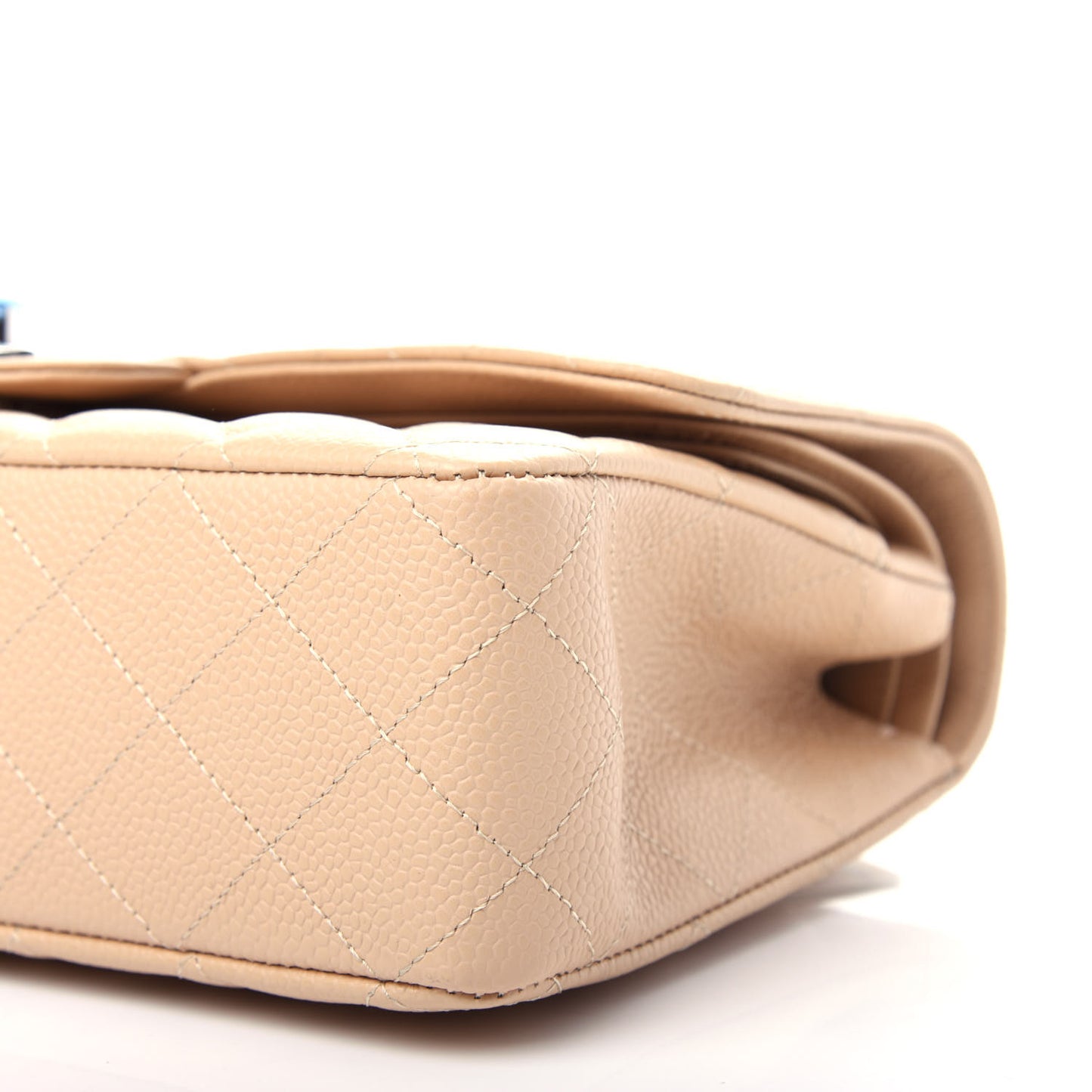 Caviar Quilted Medium Double Flap Beige