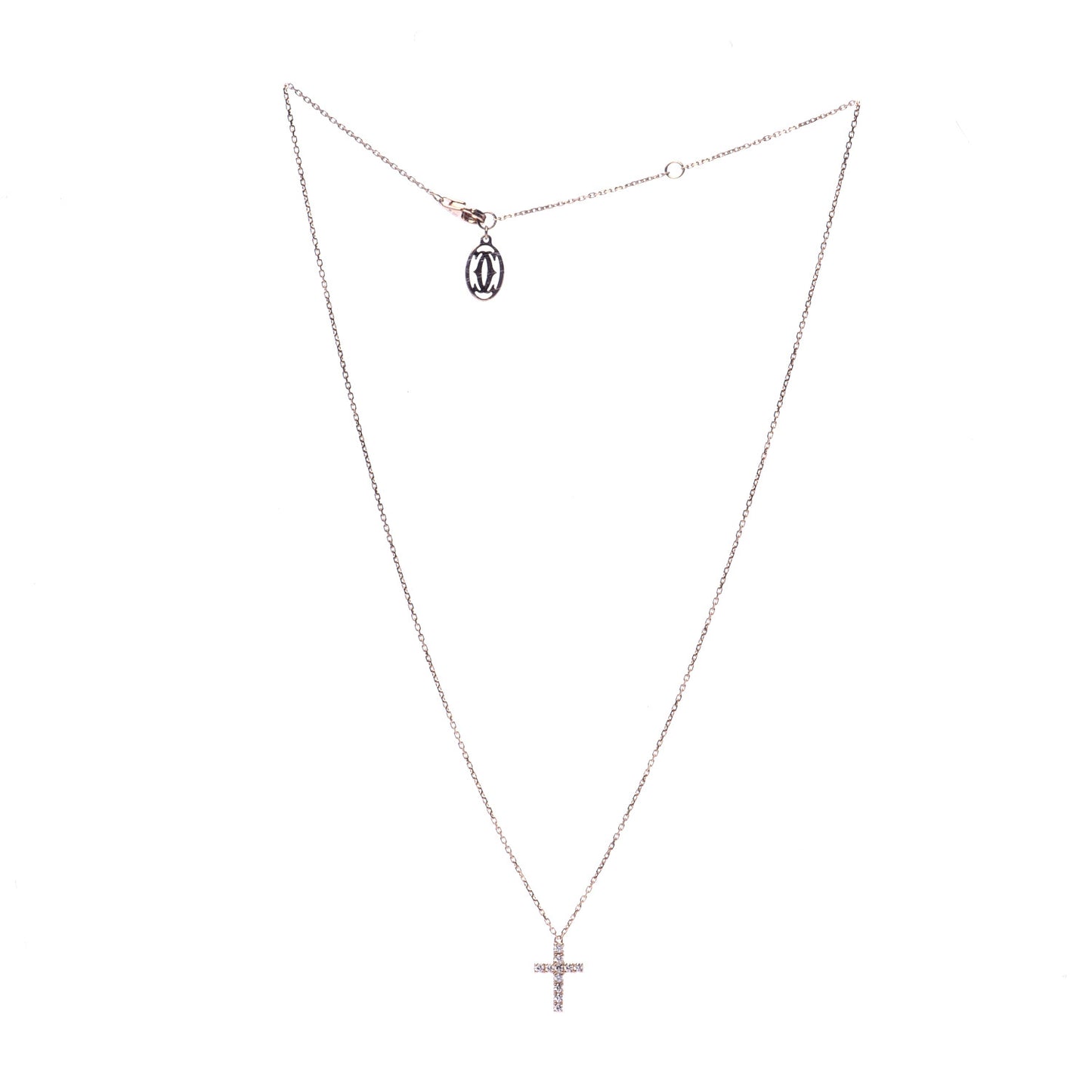 18K Pink Gold Diamond Symbols Cross Pendant Necklace