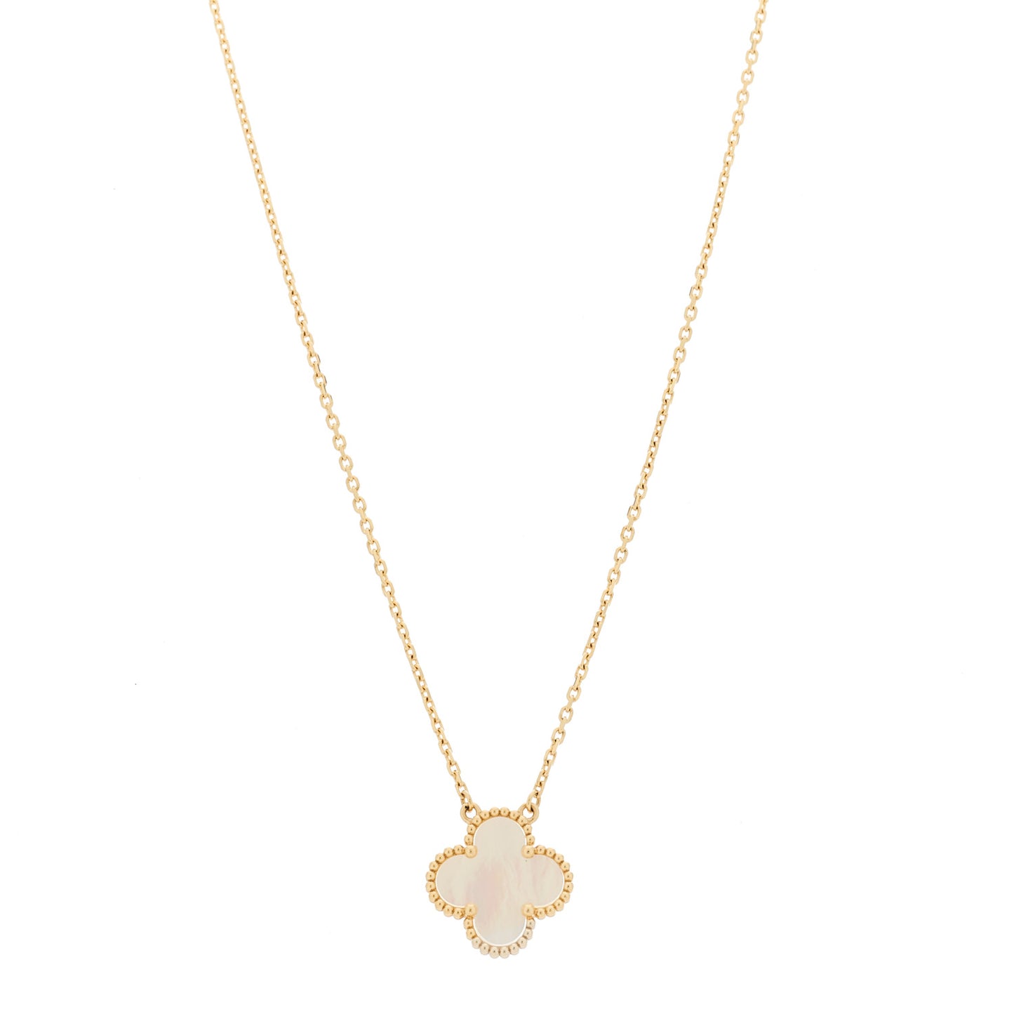 18K Yellow Gold Mother of Pearl Vintage Alhambra Pendant Necklace