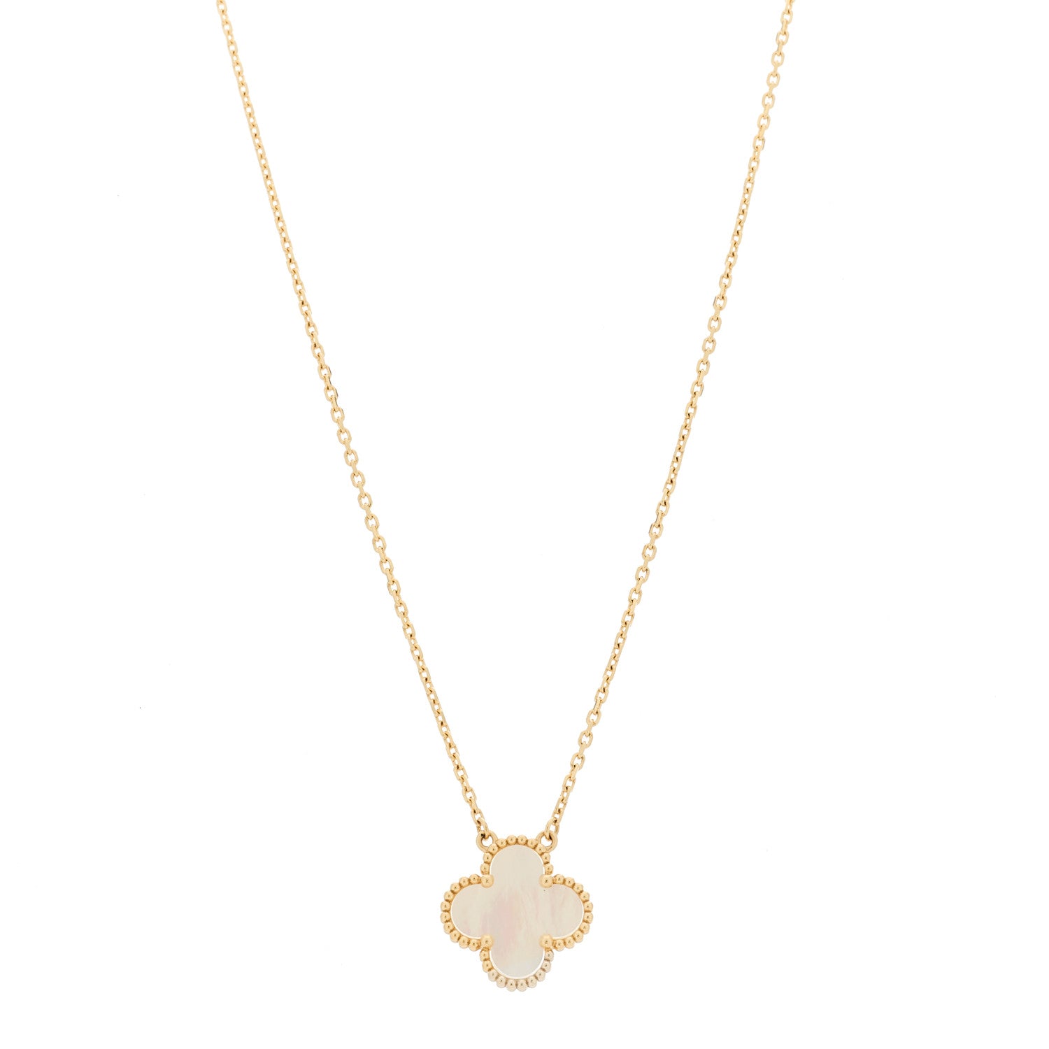 Van Cleef & Arpels 18K Yellow Gold Mother of Pearl Vintage Alhambra Pendant Necklace 1 of 6