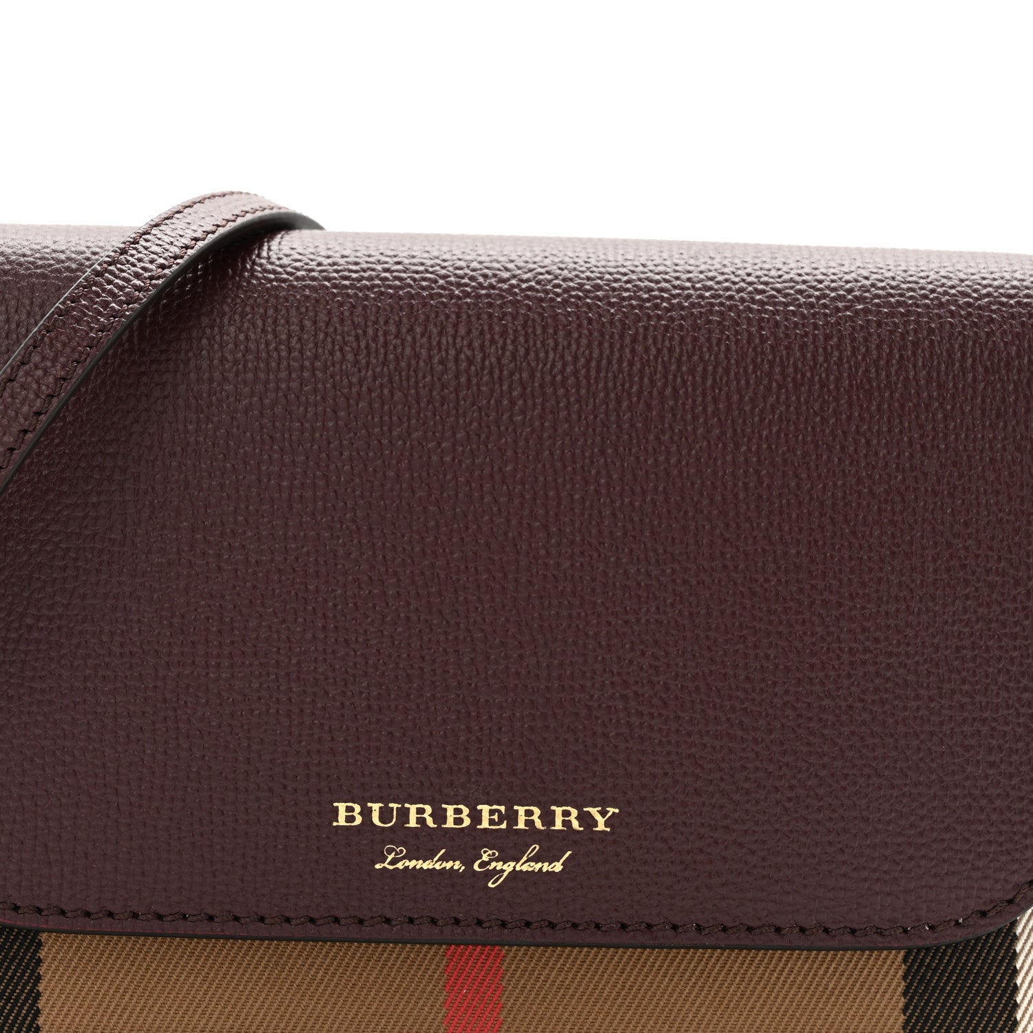 Burberry Grained Calfskin House Check Tartan Mix Hampshire Wallet On Chain Mahogany Red 7 of 9