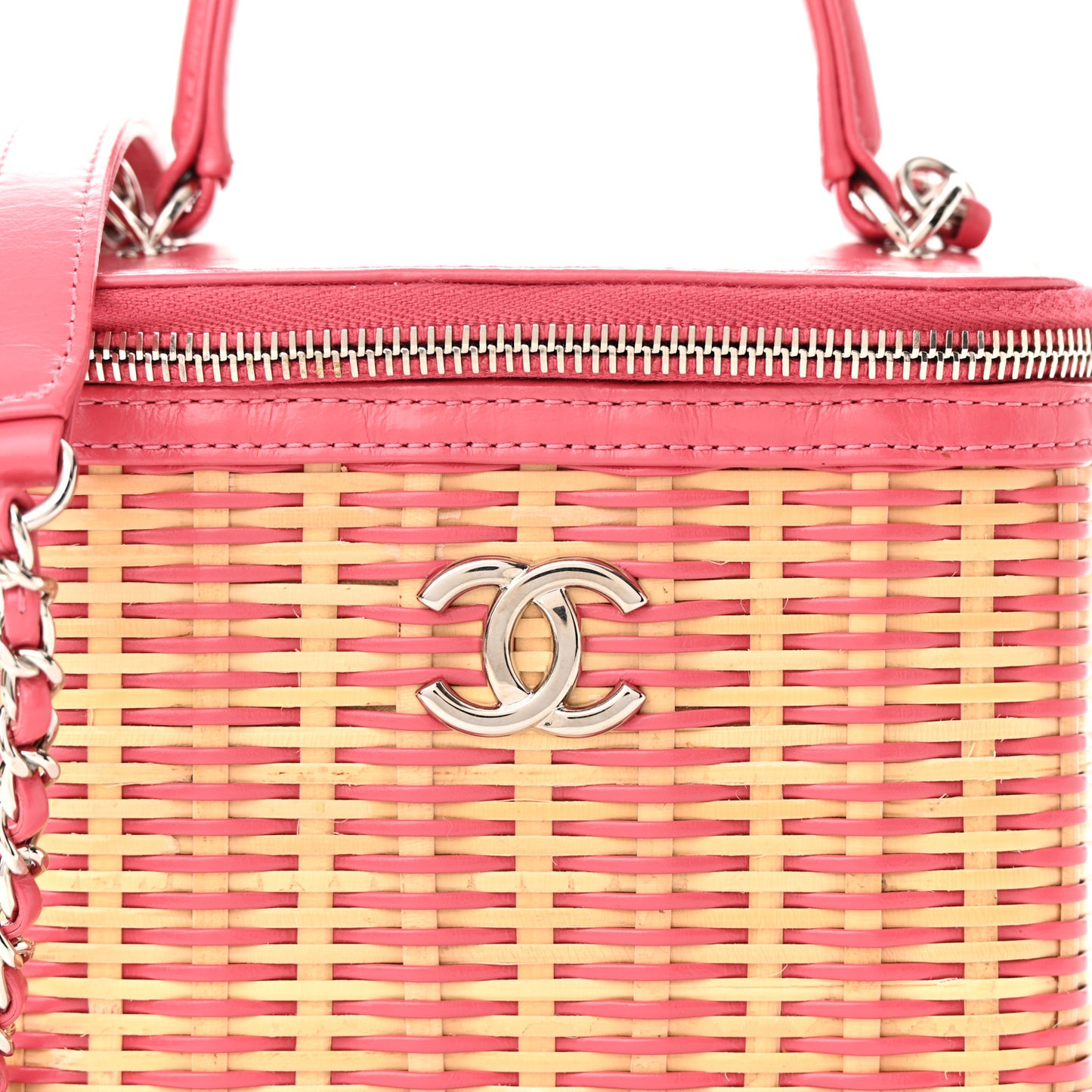 Calfskin Raffia Small Take Away Vanity Case Bag Pink Beige