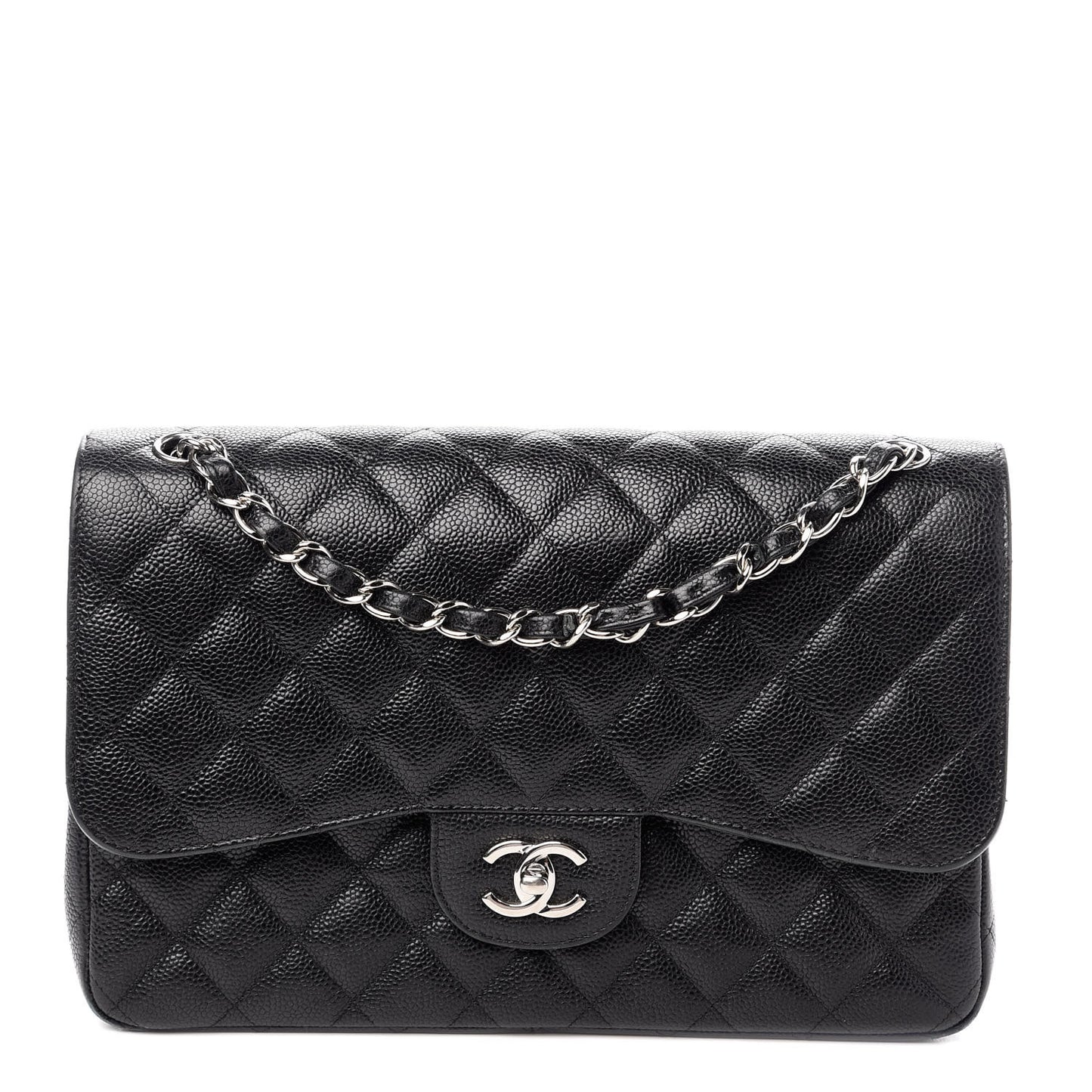 Caviar Quilted Jumbo Double Flap Black