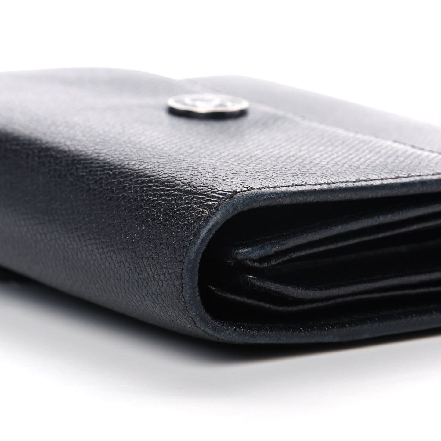 Grained Calfskin CC Button Flap Wallet Black