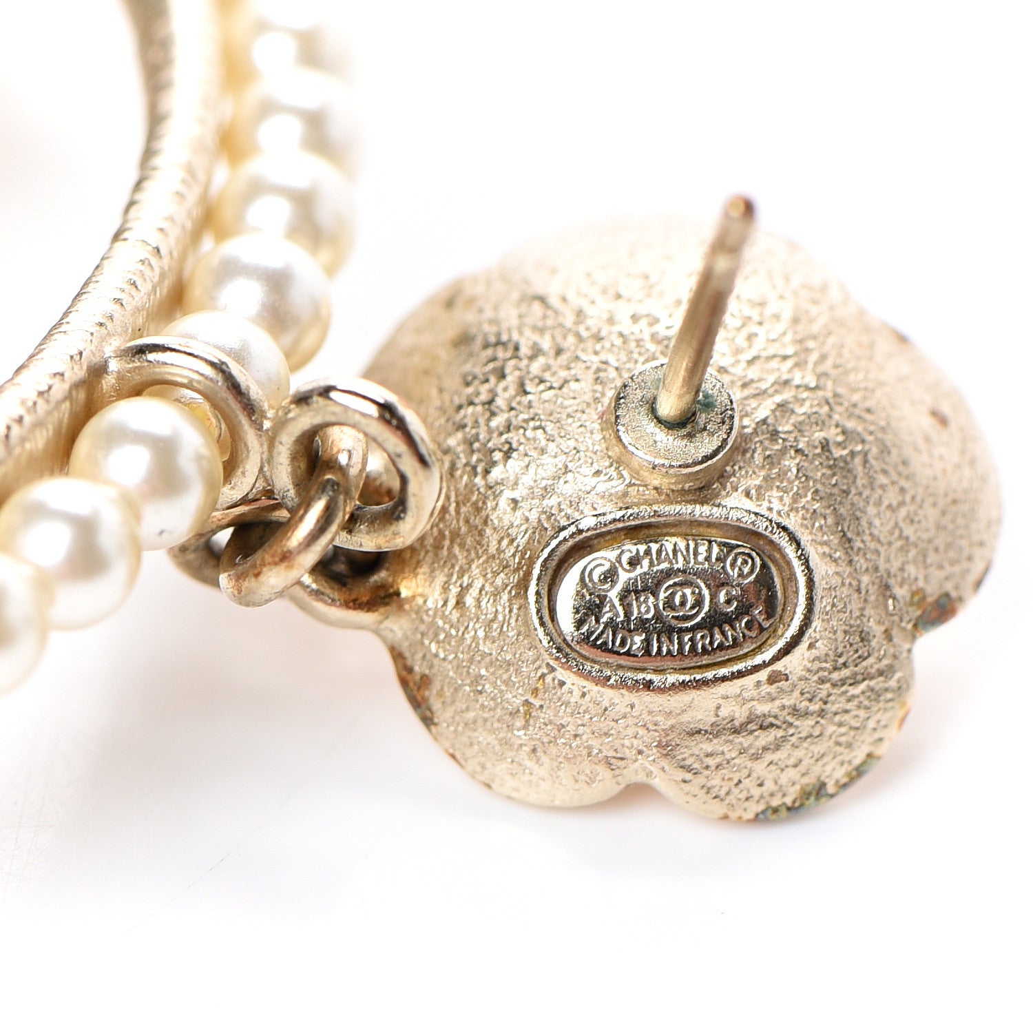 Chanel Pearl CC Drop Hoop Earrings Light Gold 4 of 6