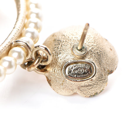 Chanel Pearl CC Drop Hoop Earrings Light Gold 4 of 6