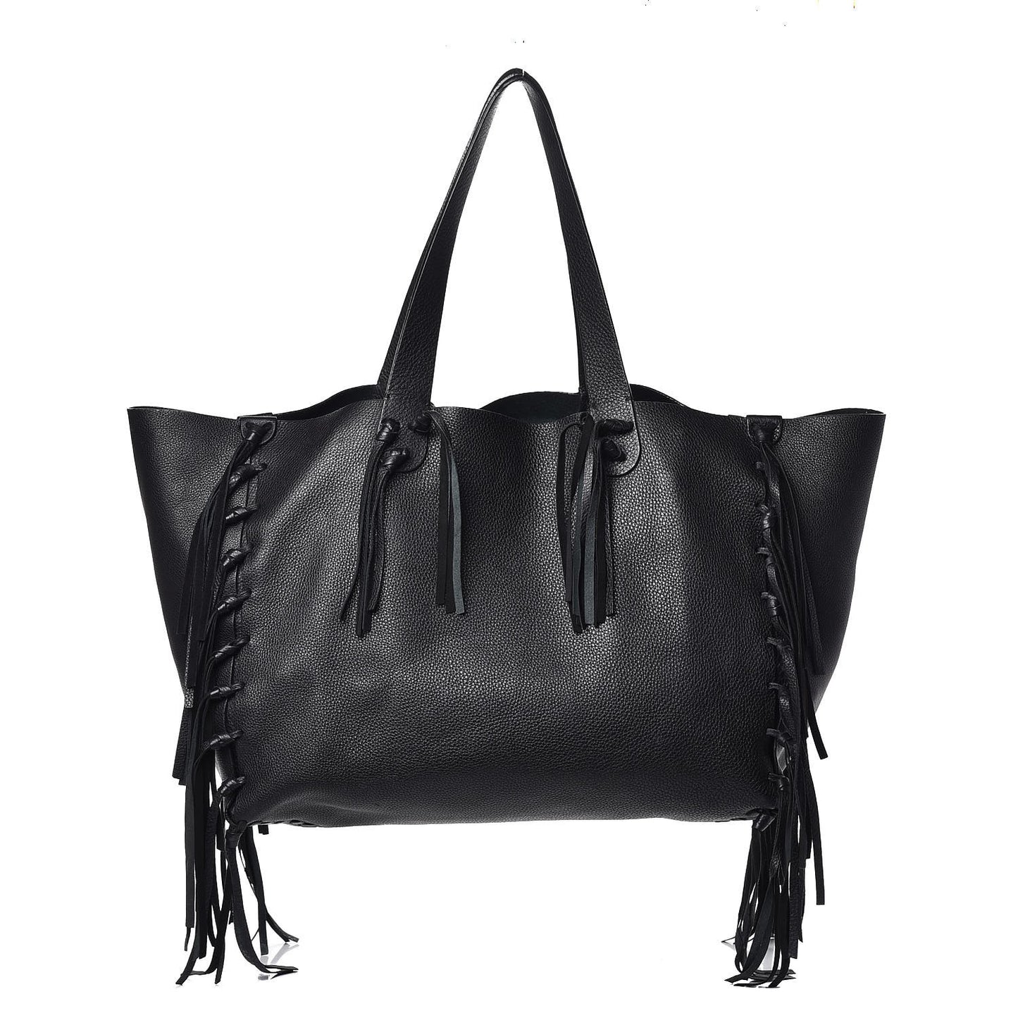 Grained Calfskin C-Rockee Fringe Tote Black