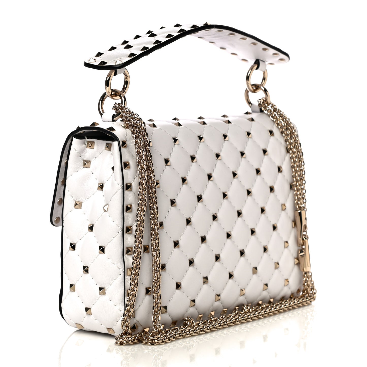 Lambskin Medium Rockstud Spike Shoulder Bag White
