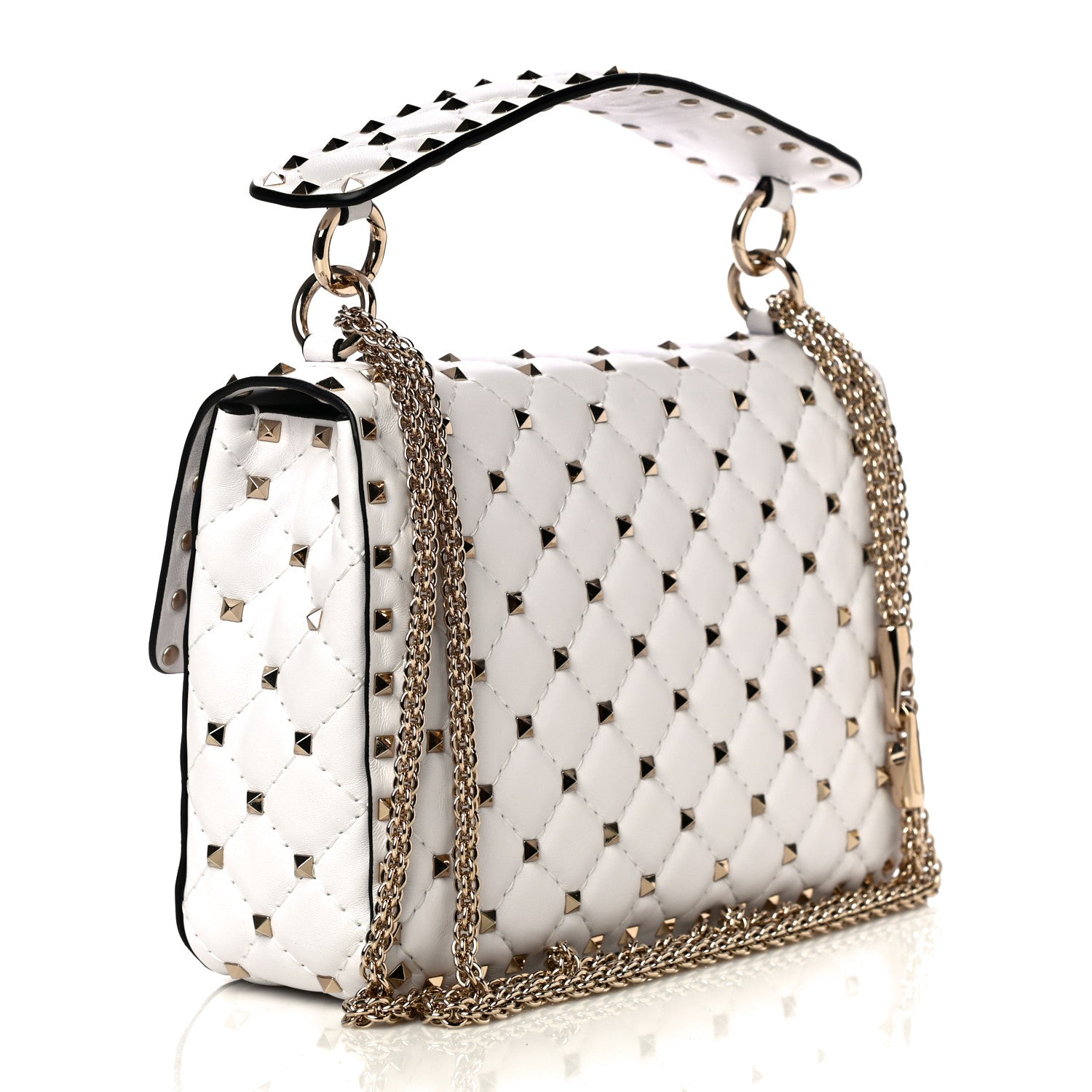 Valentino Garavani Lambskin Medium Rockstud Spike Shoulder Bag White 3 of 9