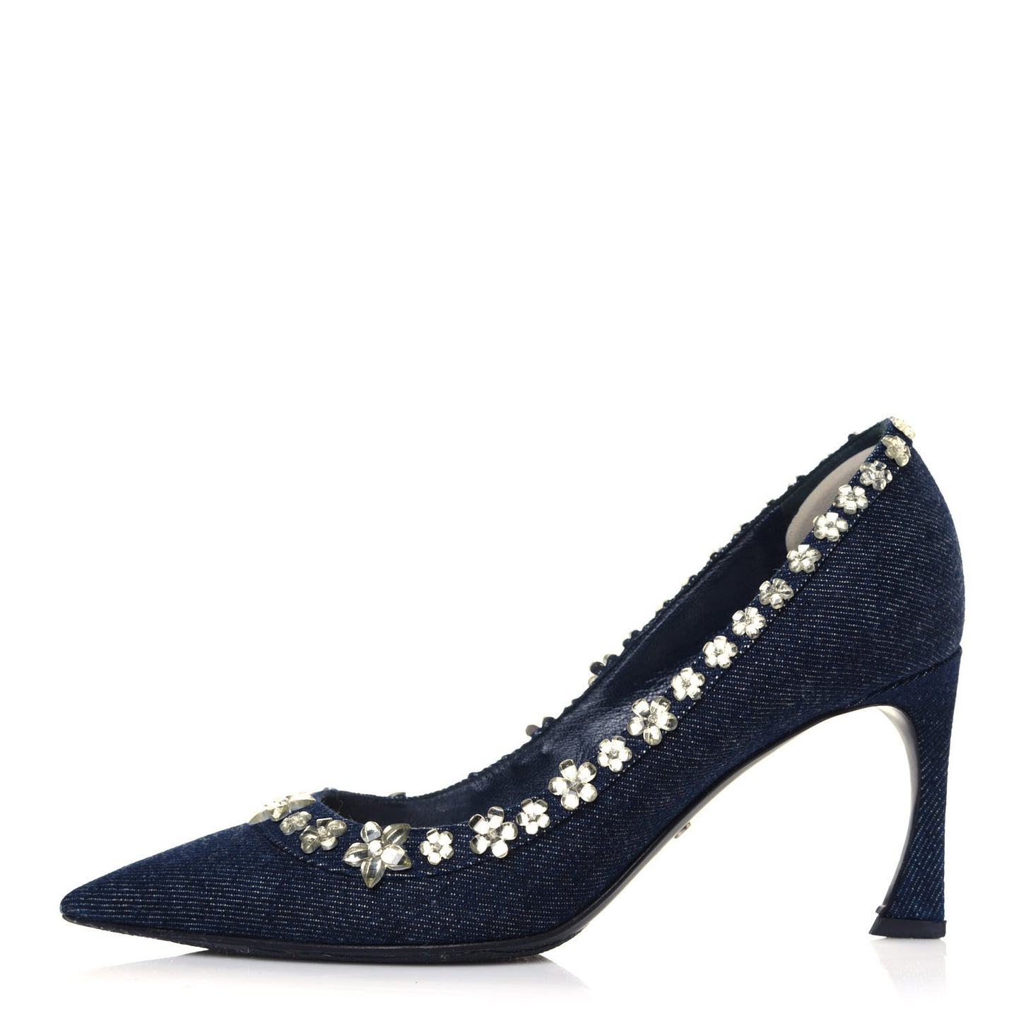 Denim Crystal Garland Pumps 36 Blue Fonce