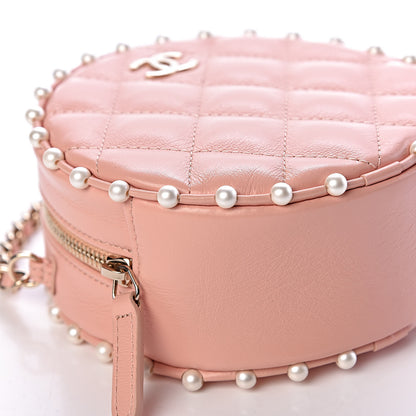 Chanel Calfskin Quilted Pearl Round Clutch With Chain Pink 8 of 11