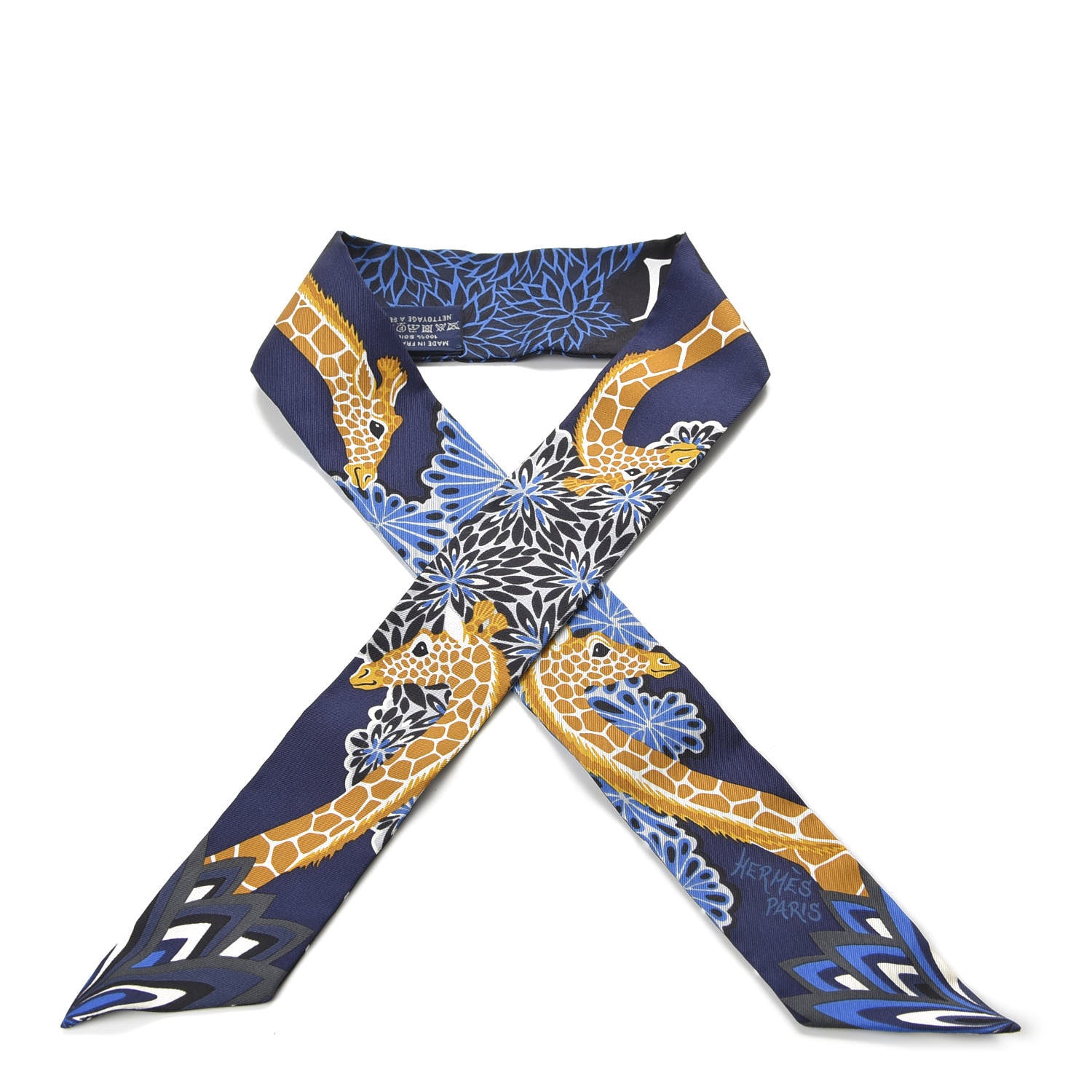 Hermes Silk The Three Graces Twilly Bleu Nuit Gold Black 1 of 3