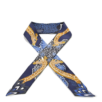 Hermes Silk The Three Graces Twilly Bleu Nuit Gold Black 1 of 3