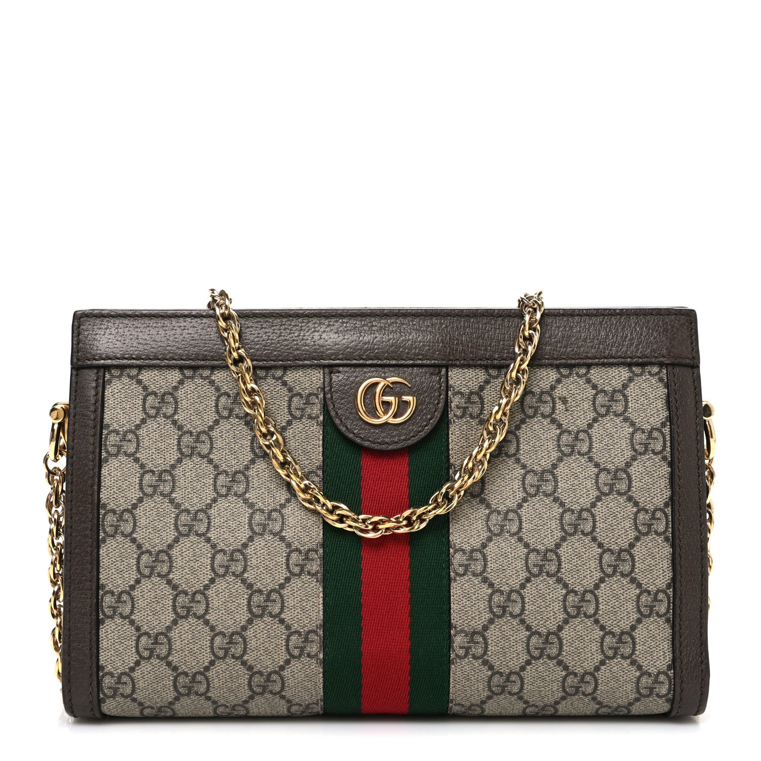Gucci GG Supreme Monogram Web Small Ophidia Chain Shoulder Bag Brown 1 of 10