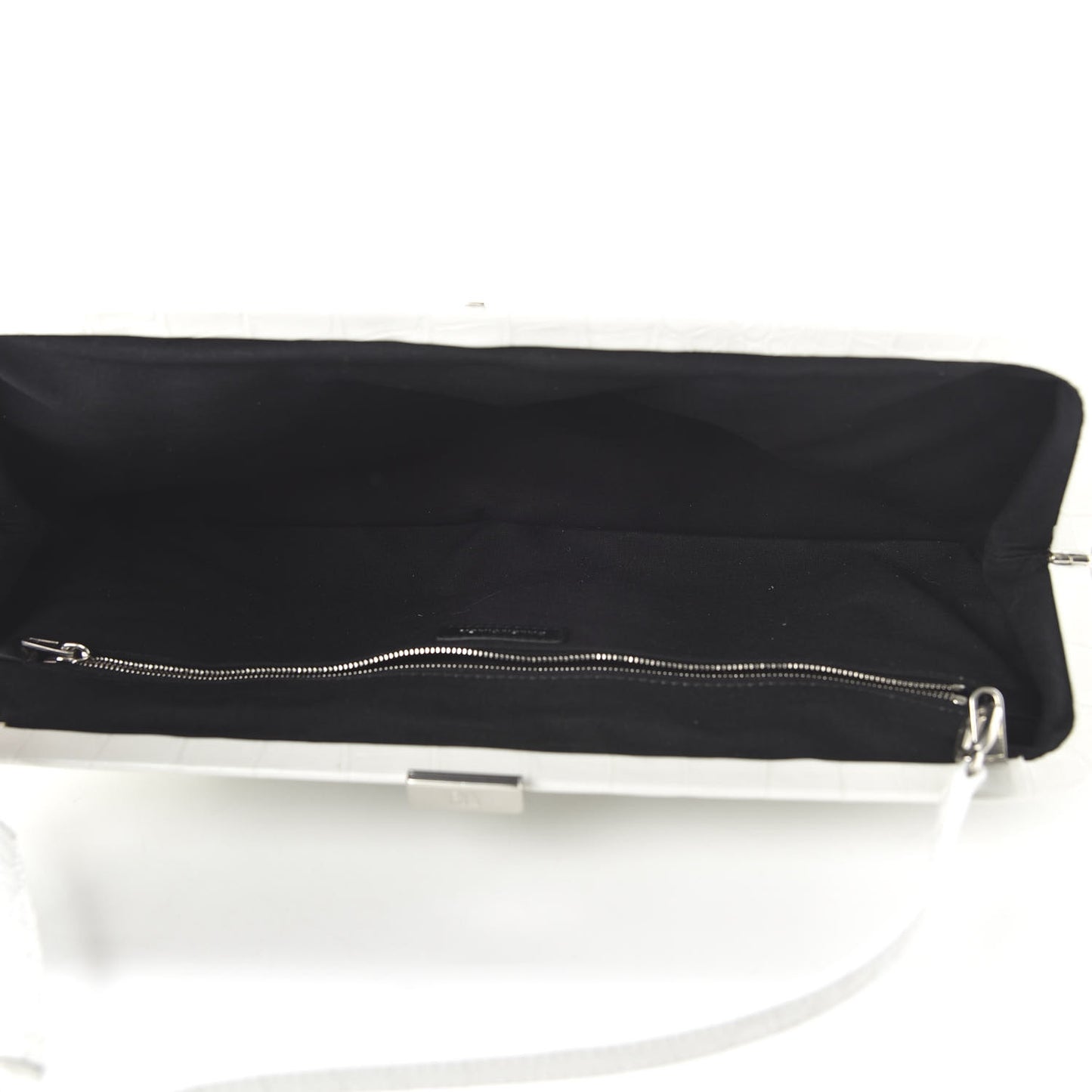 Shiny Supple Calfskin Logo Crocodile Embossed XL Cloud Clutch White