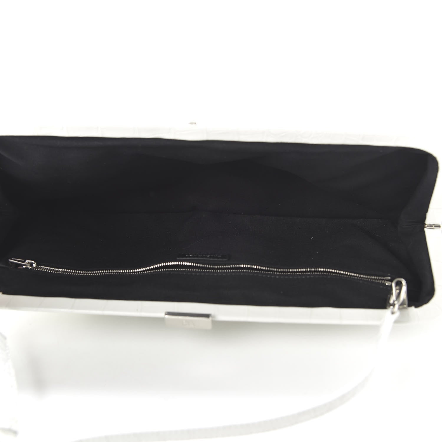 Balenciaga Shiny Supple Calfskin Logo Crocodile Embossed XL Cloud Clutch White 5 of 9