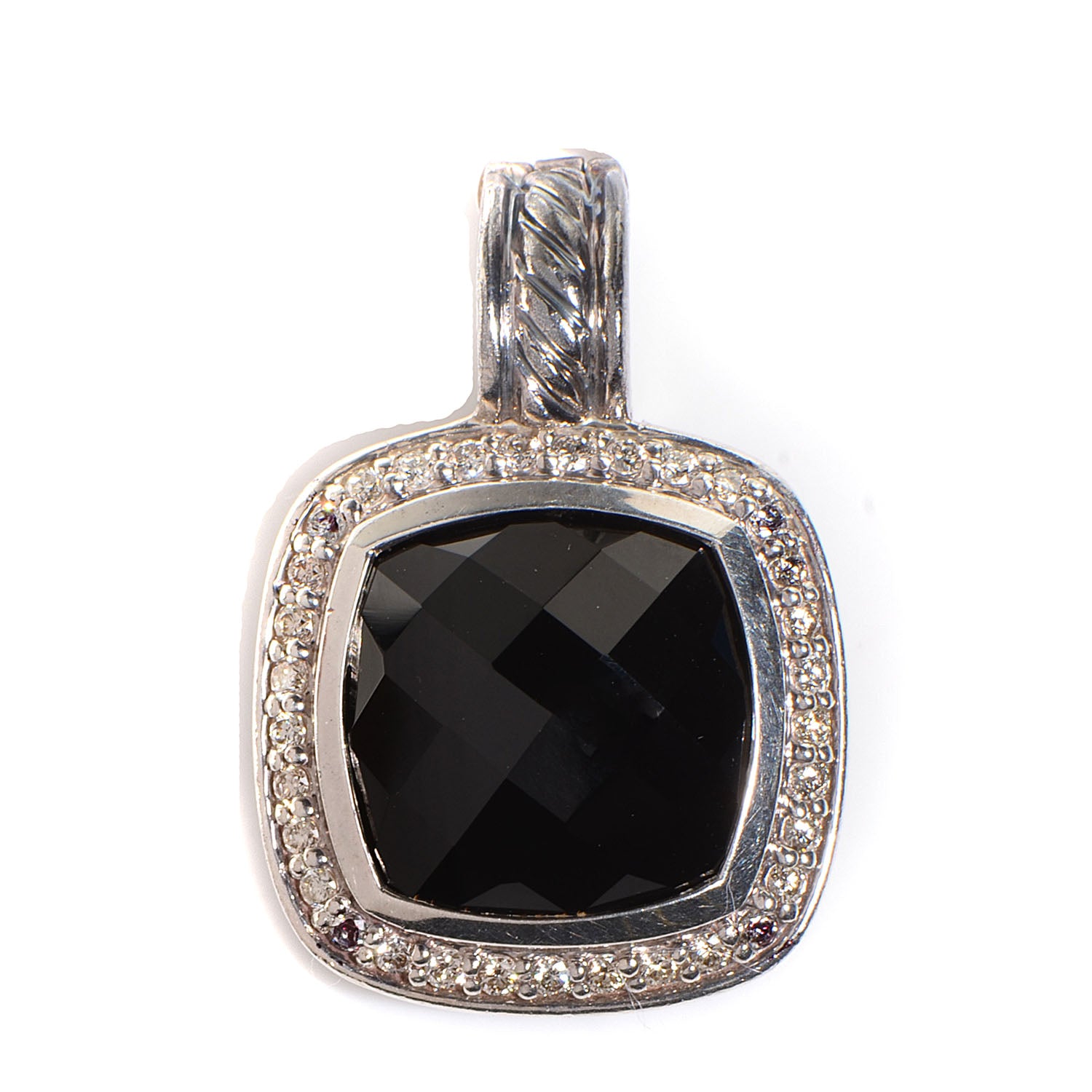 David Yurman Sterling Silver Diamond 11mm Onyx Albion Pendant 1 of 3