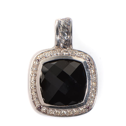David Yurman Sterling Silver Diamond 11mm Onyx Albion Pendant 1 of 3