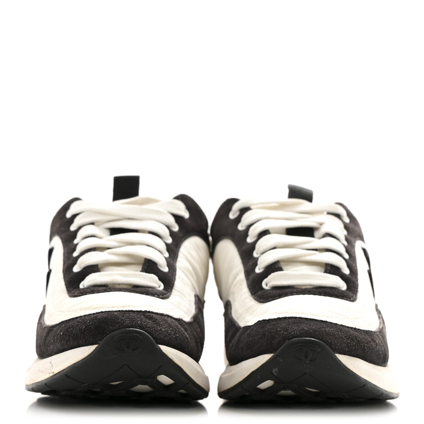 Nylon Suede Calfskin CC Sneakers 37 White Dark Grey