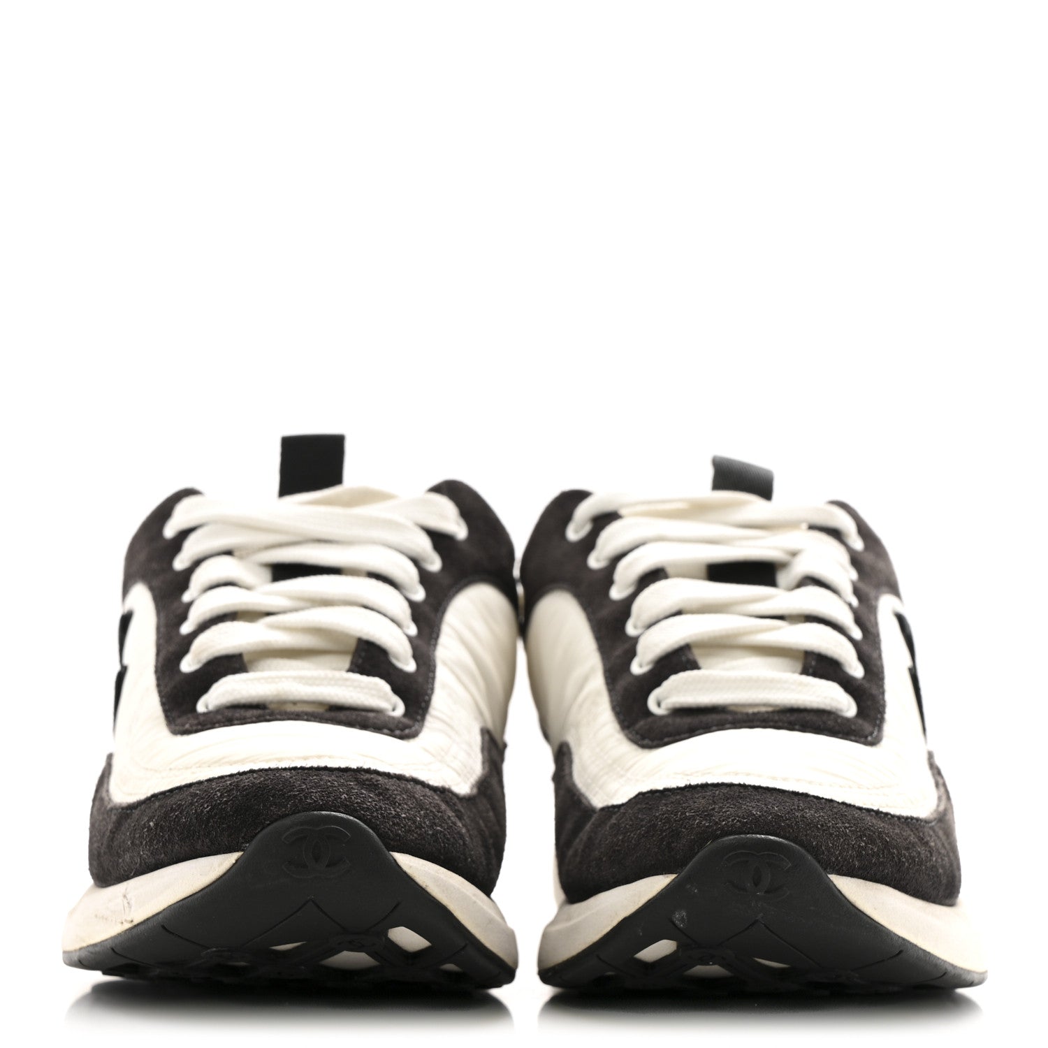 Chanel Nylon Suede Calfskin CC Sneakers 37 White Dark Grey 3 of 13