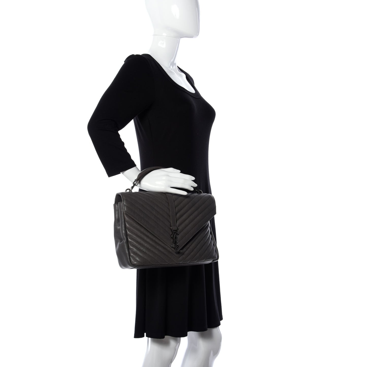 Sheepskin Matelasse Chevron Monogram Large College Satchel Dark Anthracite