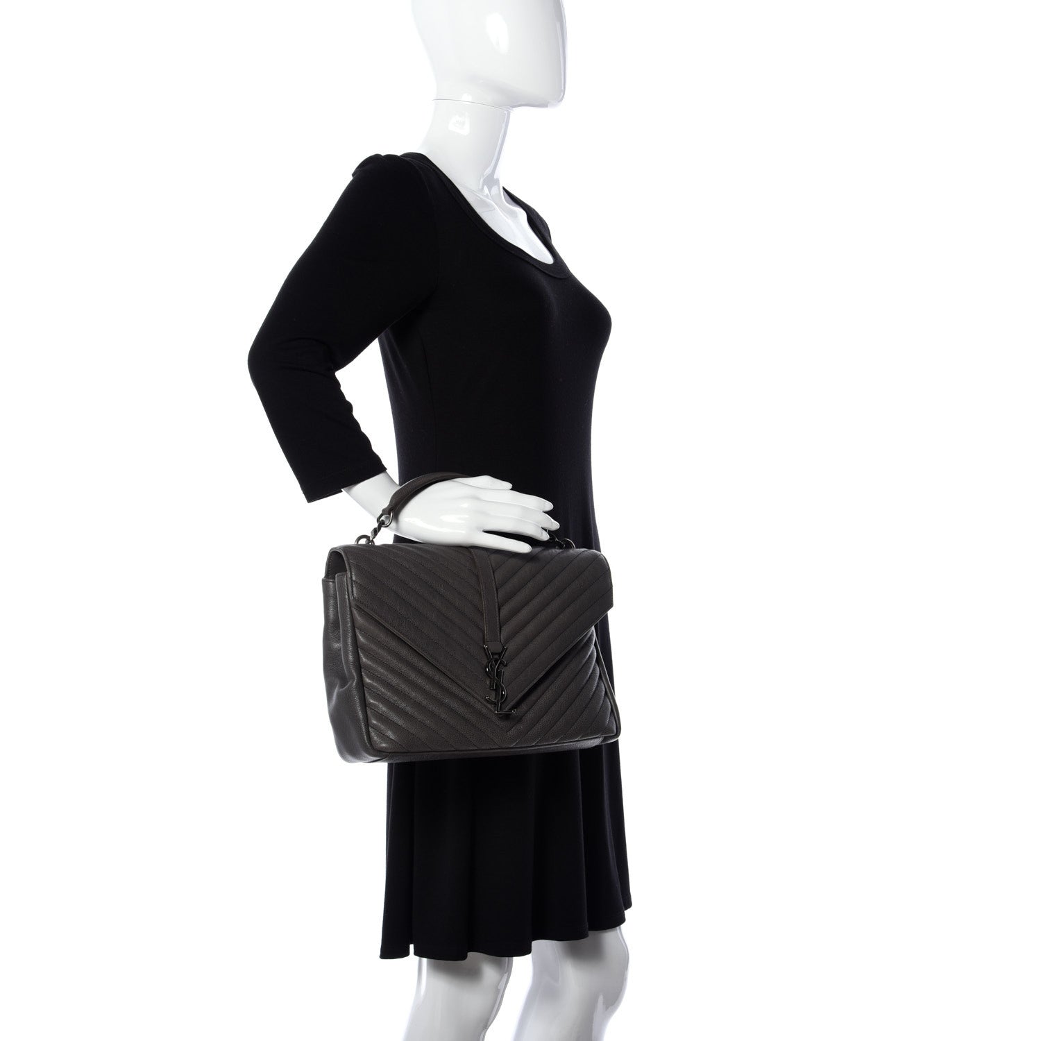 Saint Laurent Sheepskin Matelasse Chevron Monogram Large College Satchel Dark Anthracite 3 of 10