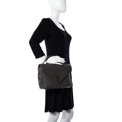 Saint Laurent Sheepskin Matelasse Chevron Monogram Large College Satchel Dark Anthracite 3 of 10