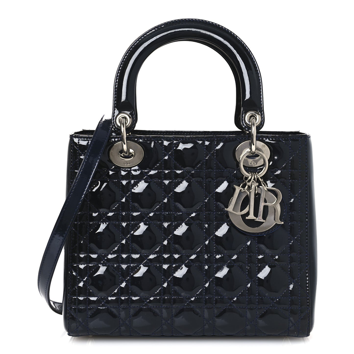 Patent Cannage Medium Lady Dior Navy Blue