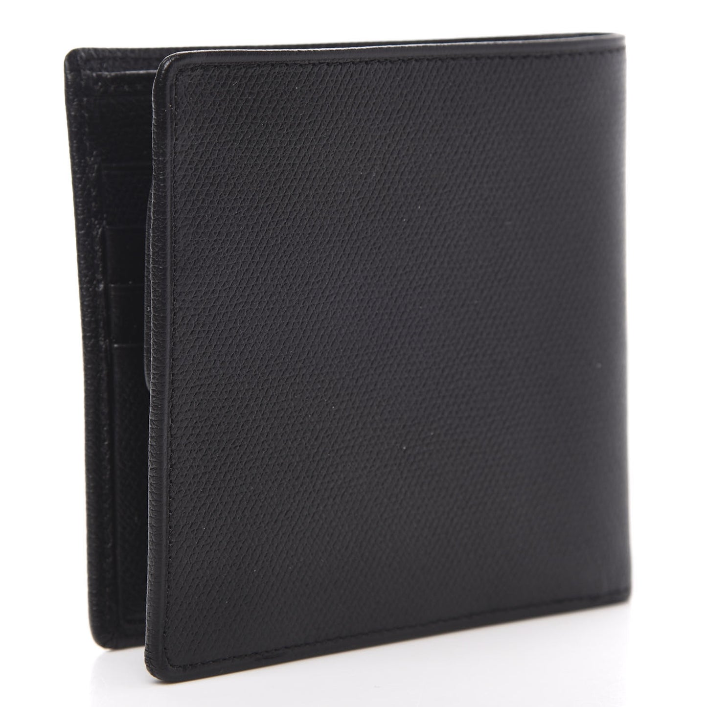 Grained Calfskin CC Button Bi-Fold Wallet Black