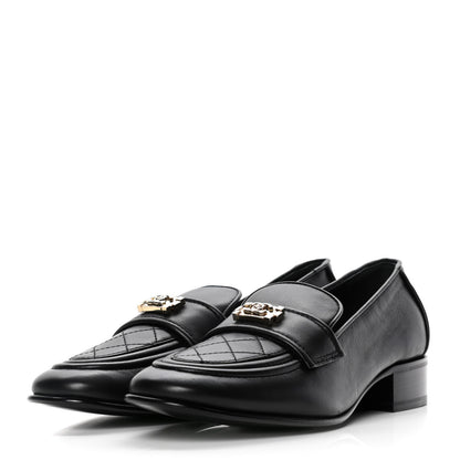 Chanel Lambskin Quilted Womens CC Loafers 39 Black 3 of 10