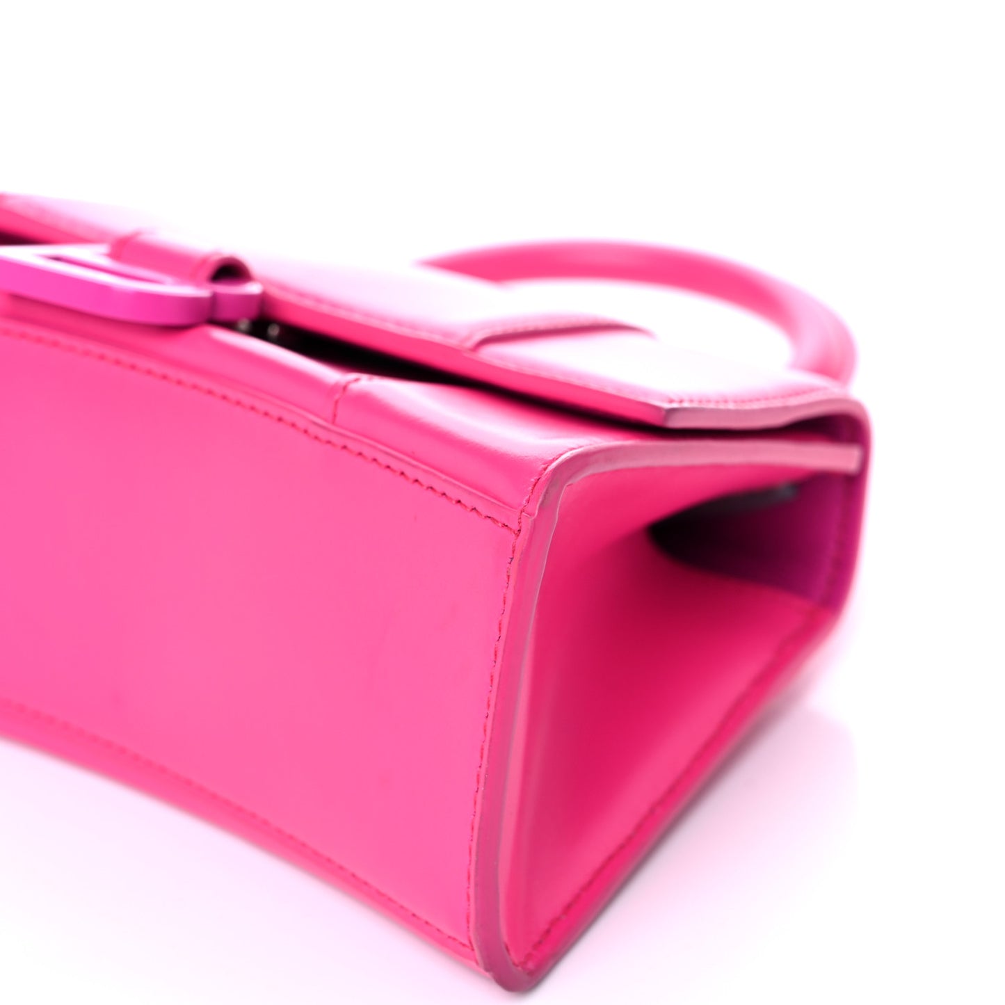 Shiny Box Calfskin Tonal B Hourglass Top Handle Bag XS Fuchsia
