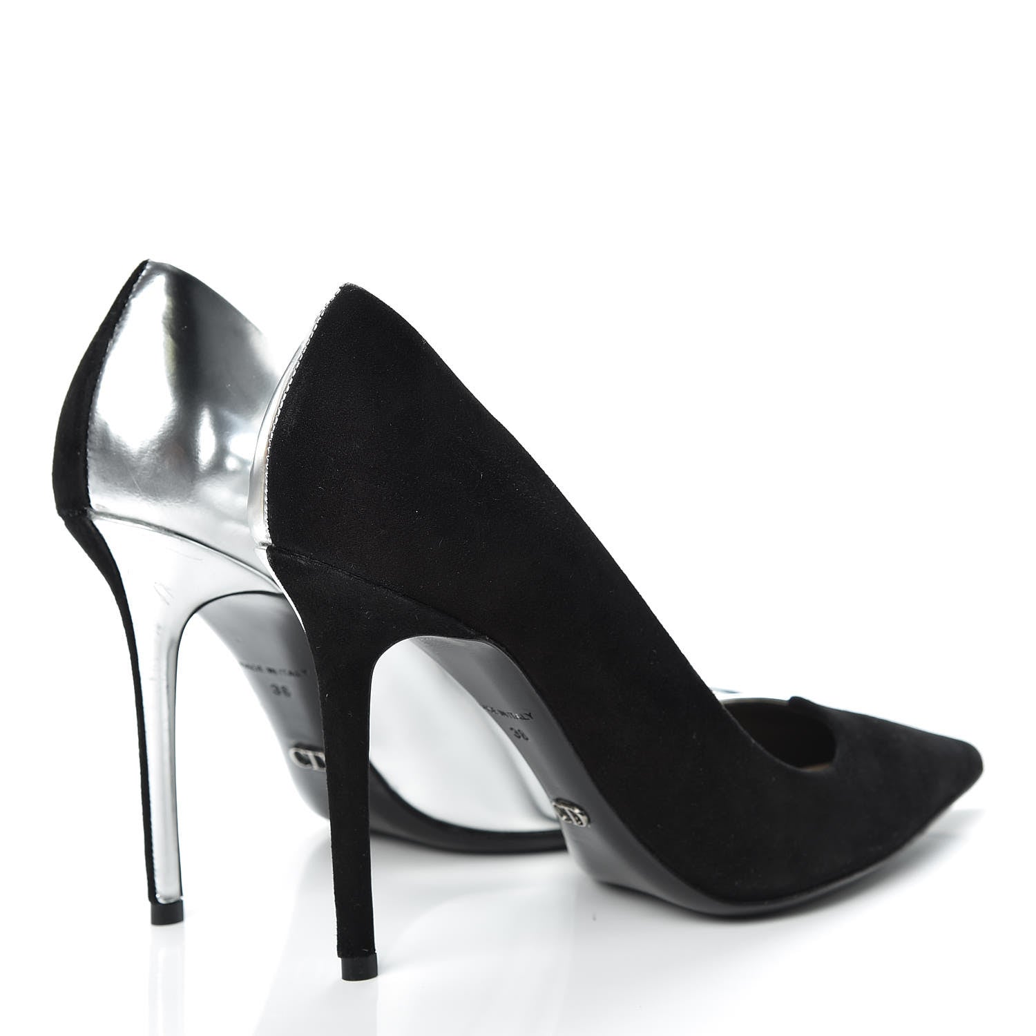 Christian Dior Mirror Finish Calfskin Suede Pumps 38 Black Silver 4 of 17