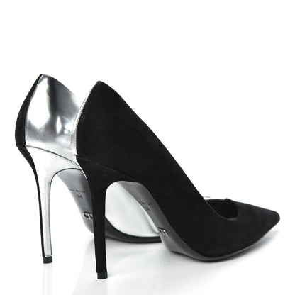 Christian Dior Mirror Finish Calfskin Suede Pumps 38 Black Silver 4 of 17