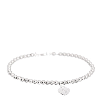 Tiffany Sterling Silver 4mm Mom Heart Tag Bead Bracelet 1 of 5