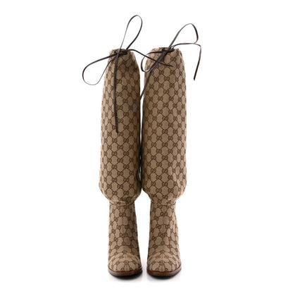 Gucci Monogram Over the Knee Boots 38.5 Beige Ebony 2 of 9