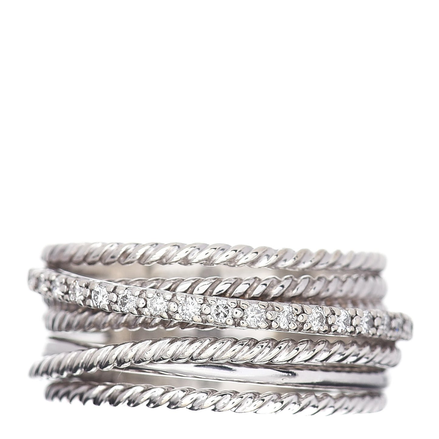 Sterling Silver Diamond 11mm Wide Crossover Cable Ring 60 9