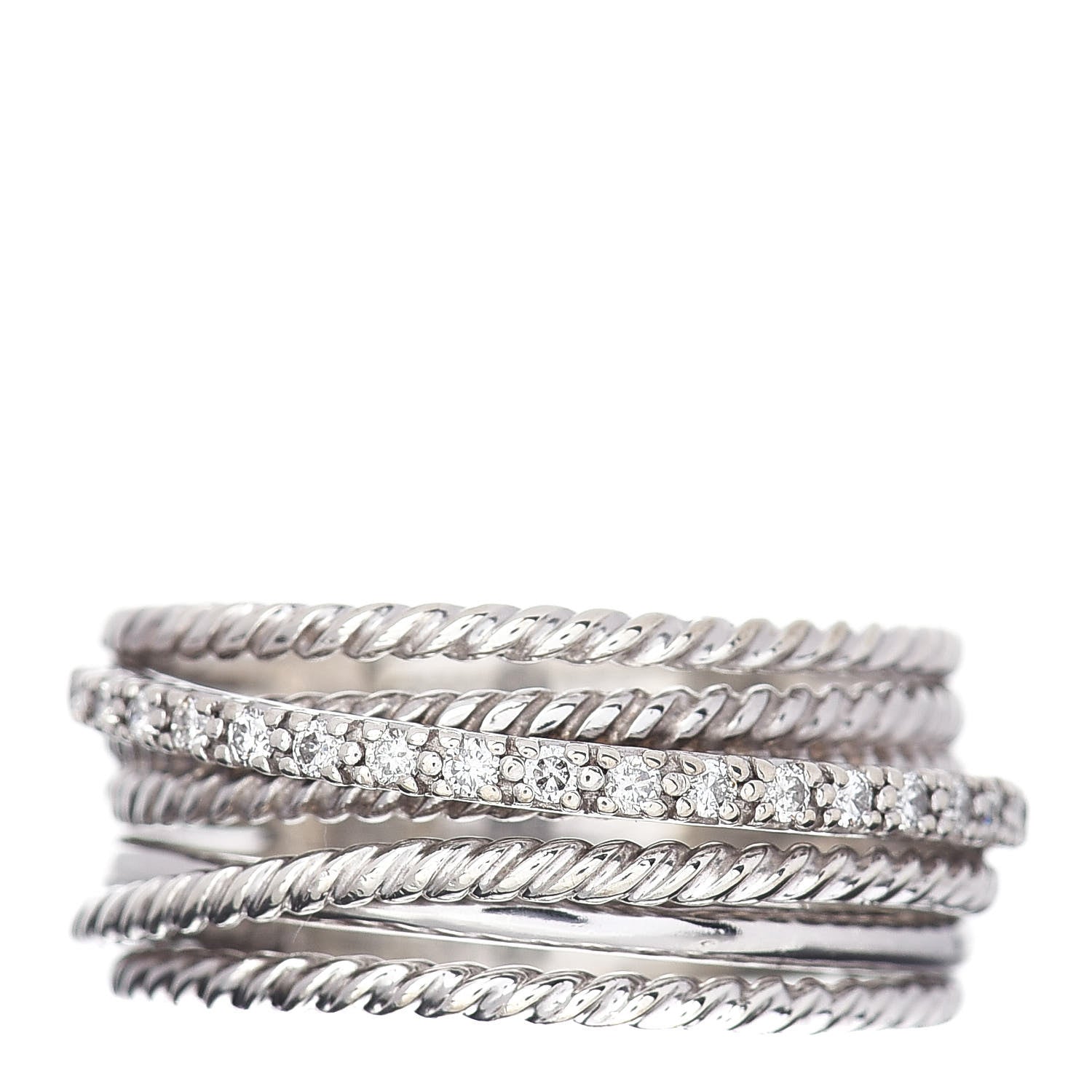 David Yurman Sterling Silver Diamond 11mm Wide Crossover Cable Ring 60 9 1 of 5