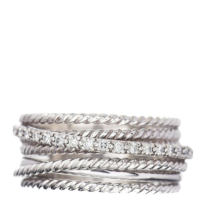 David Yurman Sterling Silver Diamond 11mm Wide Crossover Cable Ring 60 9 1 of 5