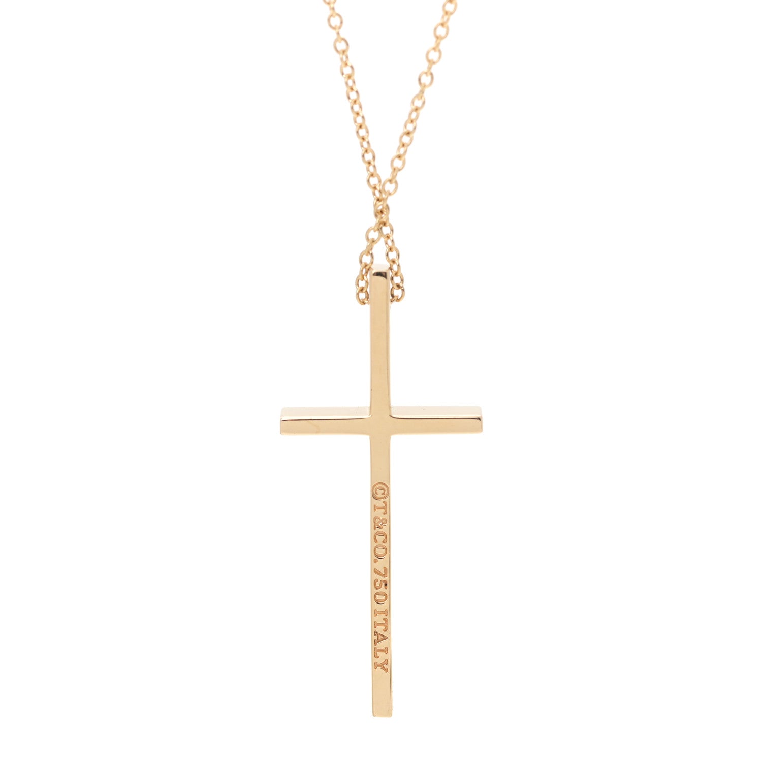 Tiffany 18K Yellow Gold Metro Cross Pendant Necklace 4 of 5