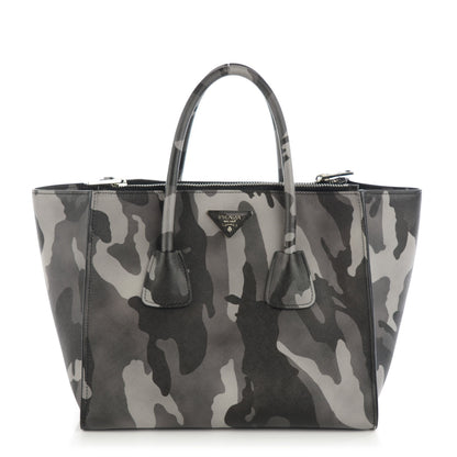Prada Saffiano Soft Camouflage Print Small Twin Pocket Tote Marmo Dis Camouflage 1 of 8