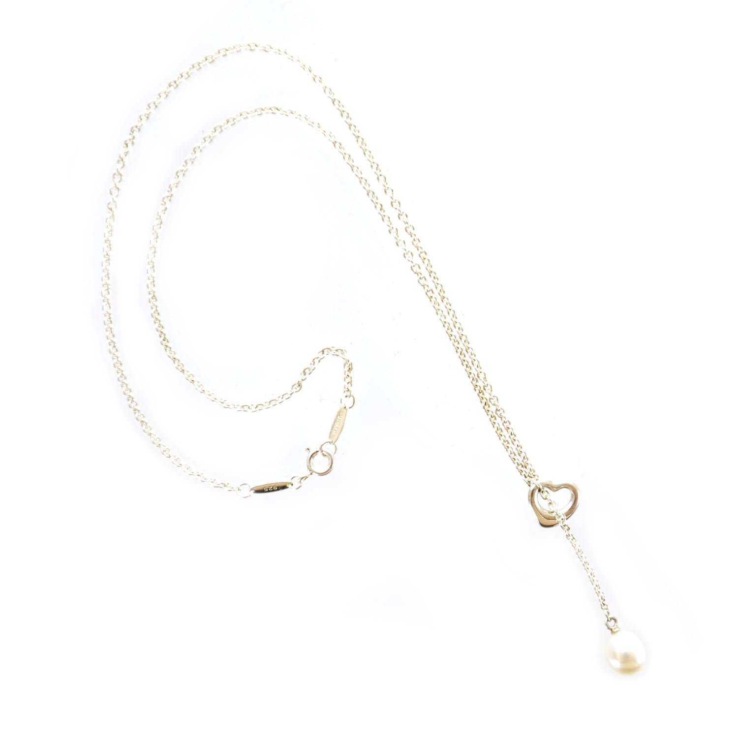 Tiffany Sterling Silver Pearl 7.5-8mm Elsa Peretti Open Heart Lariat Necklace 4 of 4