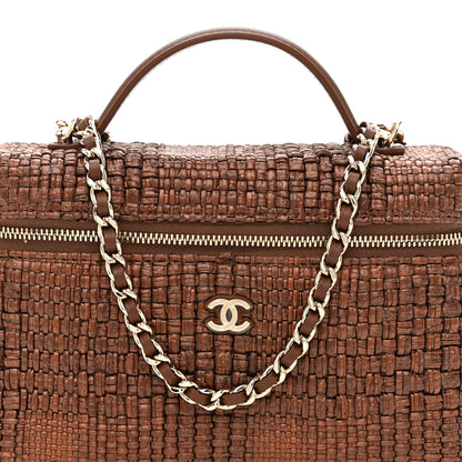Chanel Braided Raffia Quilted Top Handle Slim Vanity With Chain Brown 8 of 11