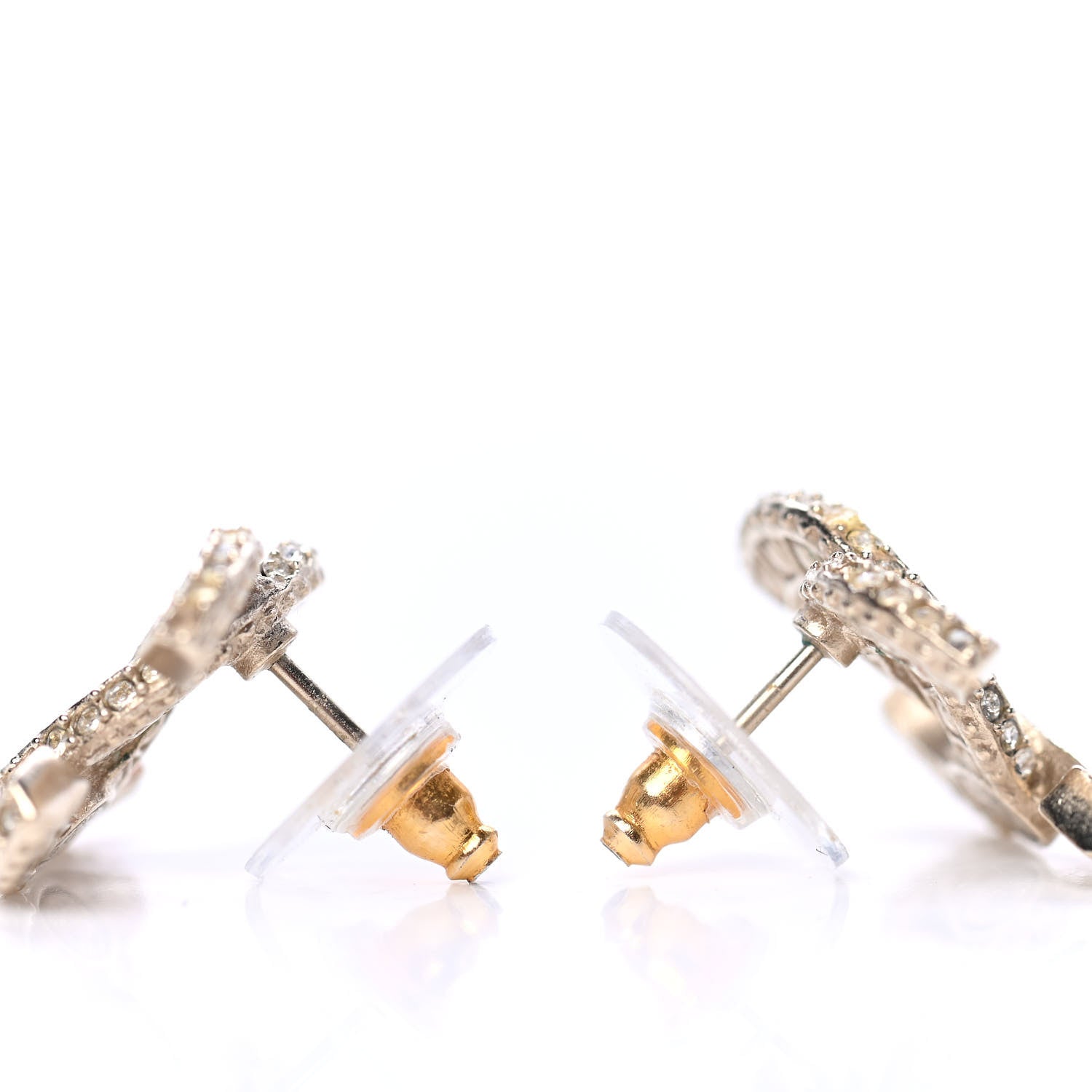 Chanel Crystal Timeless CC Earrings Light Gold 3 of 4