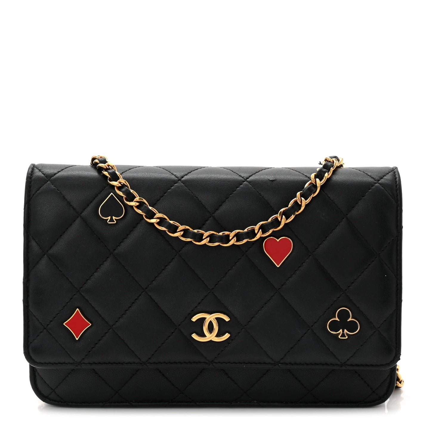 Lambskin Quilted Enamel Coco Casino Wallet On Chain WOC Black