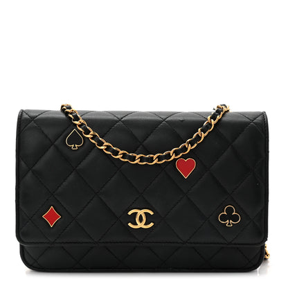 Chanel Lambskin Quilted Enamel Coco Casino Wallet On Chain WOC Black 1 of 15